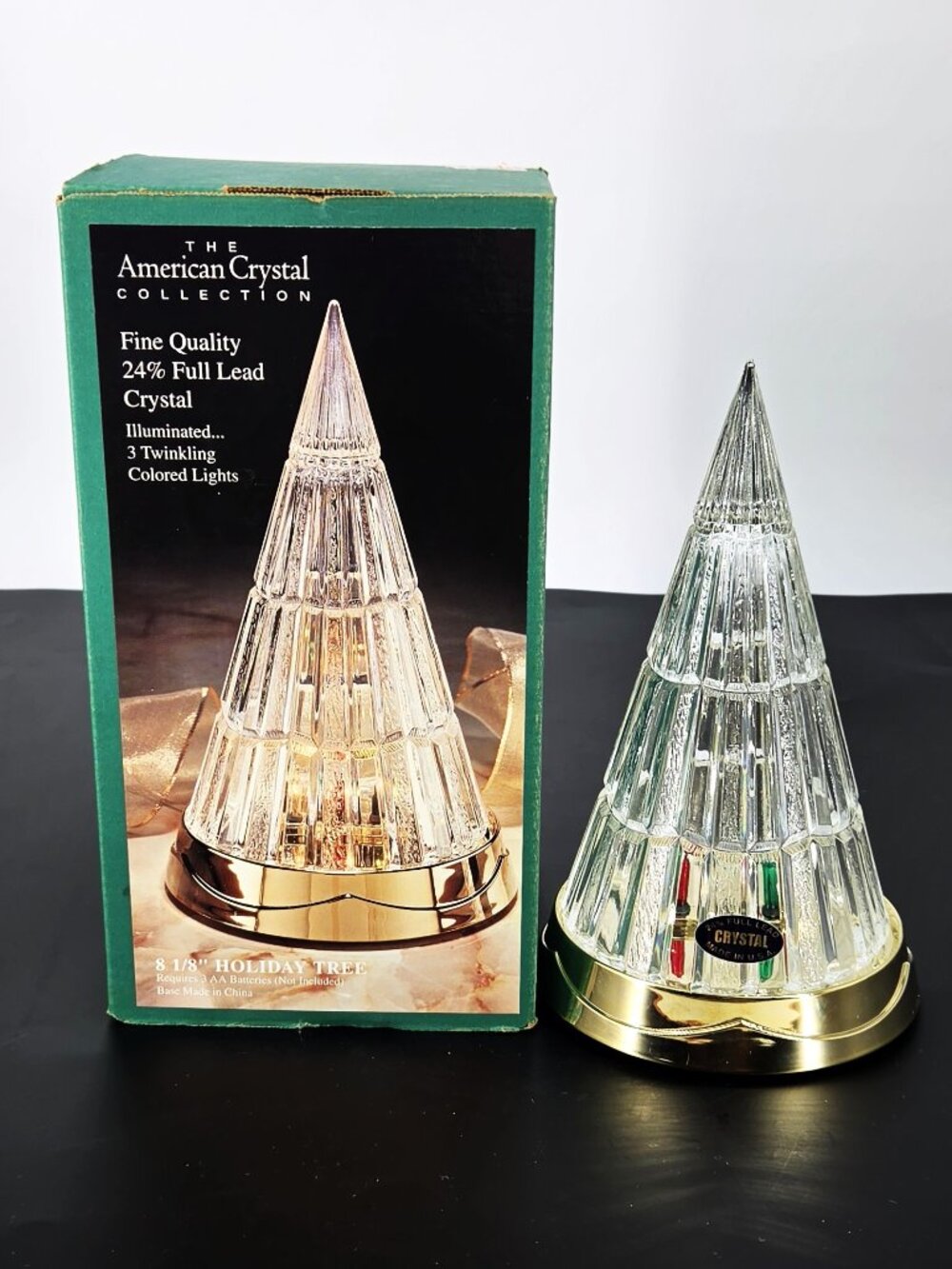American Crystal NIB VTG 24% Lead 3 Twinkling Lights Christmas Tree Battery Base